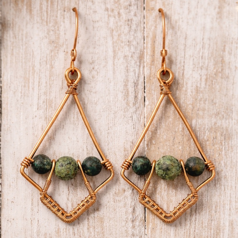 Copper and Green Stone Earrings